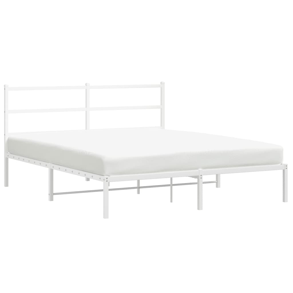 Metal Bed Frame With Headboard White 150X200 Cm King Size