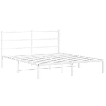 Metal Bed Frame With Headboard White 150X200 Cm King Size