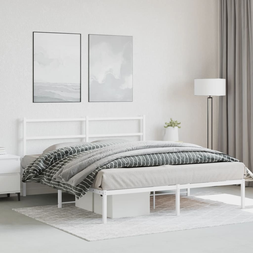 Metal Bed Frame With Headboard White 150X200 Cm King Size