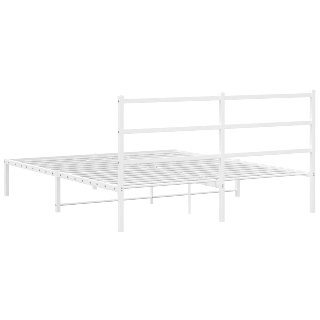 Metal Bed Frame With Headboard White 150X200 Cm King Size