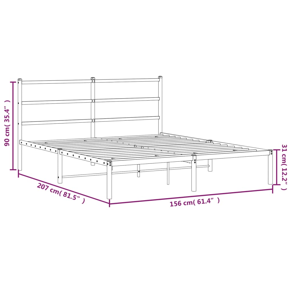 Metal Bed Frame With Headboard White 150X200 Cm King Size