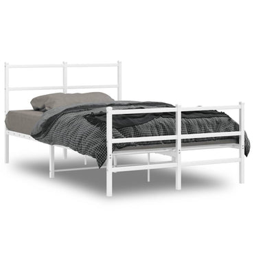 Metal Bed Frame With Headboard And Footboardâ White 120X190 Cm Small Double