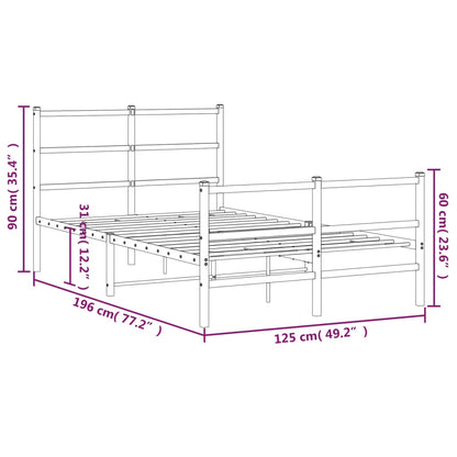 Metal Bed Frame With Headboard And Footboardâ White 120X190 Cm Small Double