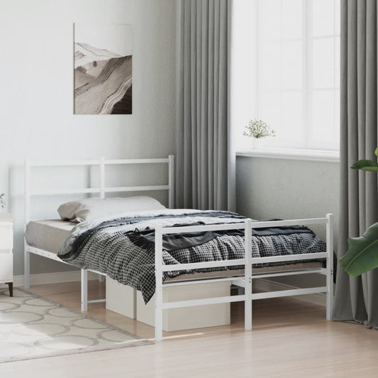 Metal Bed Frame With Headboard And Footboardâ White 120X190 Cm Small Double