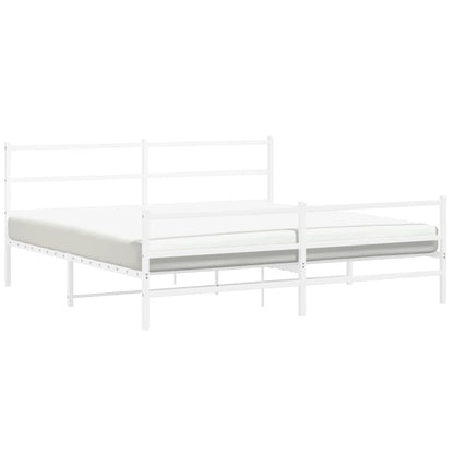 Metal Bed Frame With Headboard And Footboardâ White 180X200 Cm Super King Size