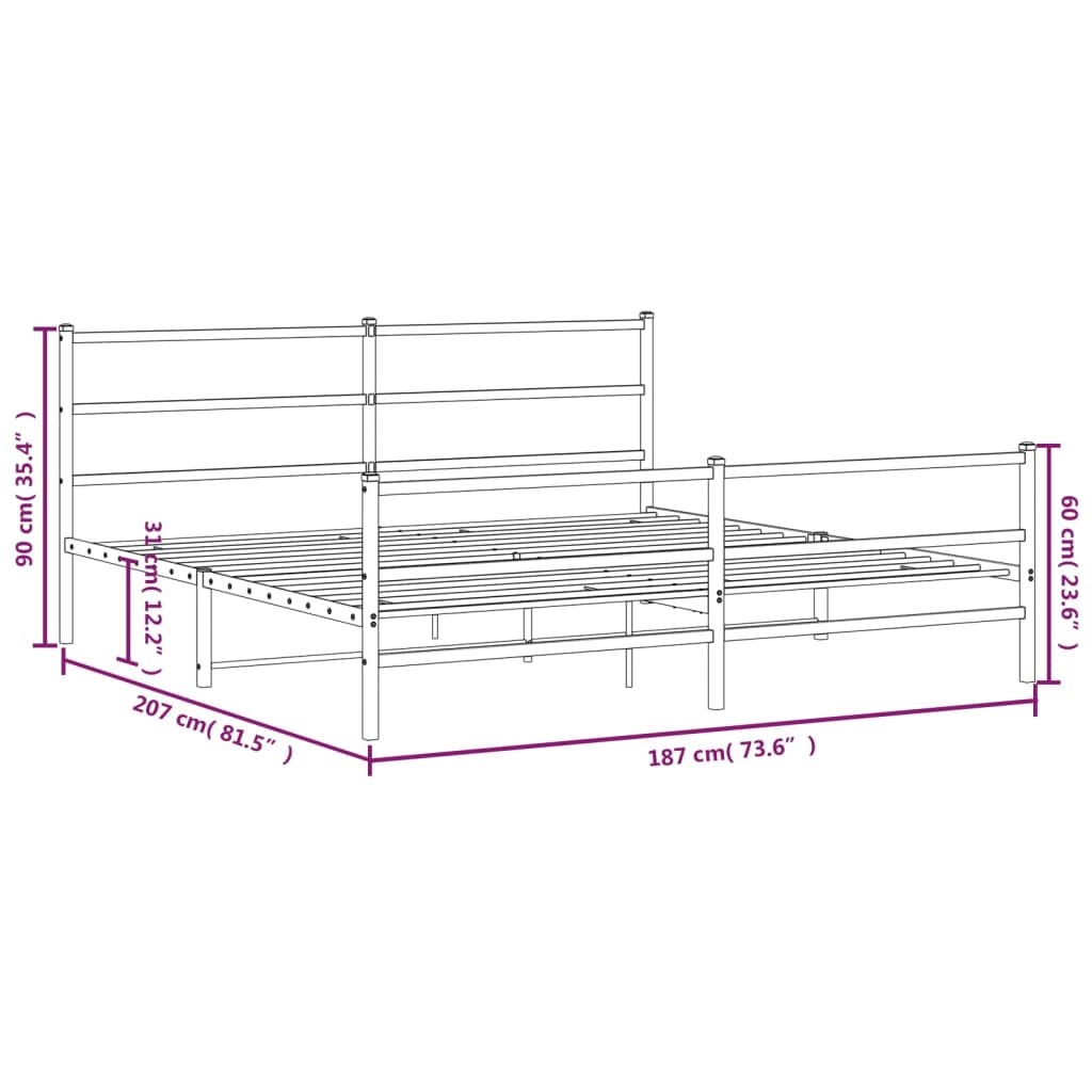 Metal Bed Frame With Headboard And Footboardâ White 180X200 Cm Super King Size