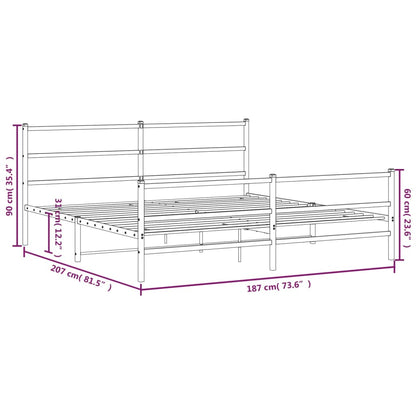 Metal Bed Frame With Headboard And Footboardâ White 180X200 Cm Super King Size