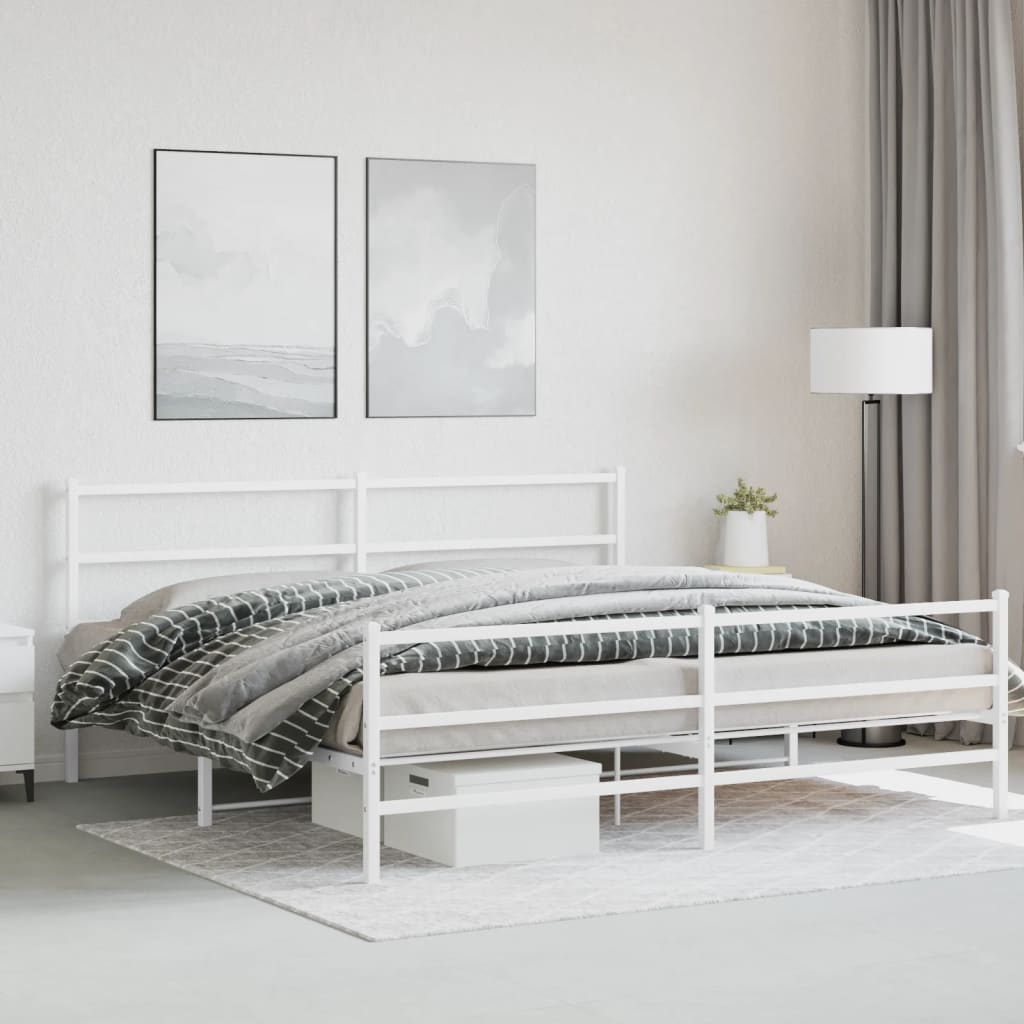 Metal Bed Frame With Headboard And Footboardâ White 180X200 Cm Super King Size