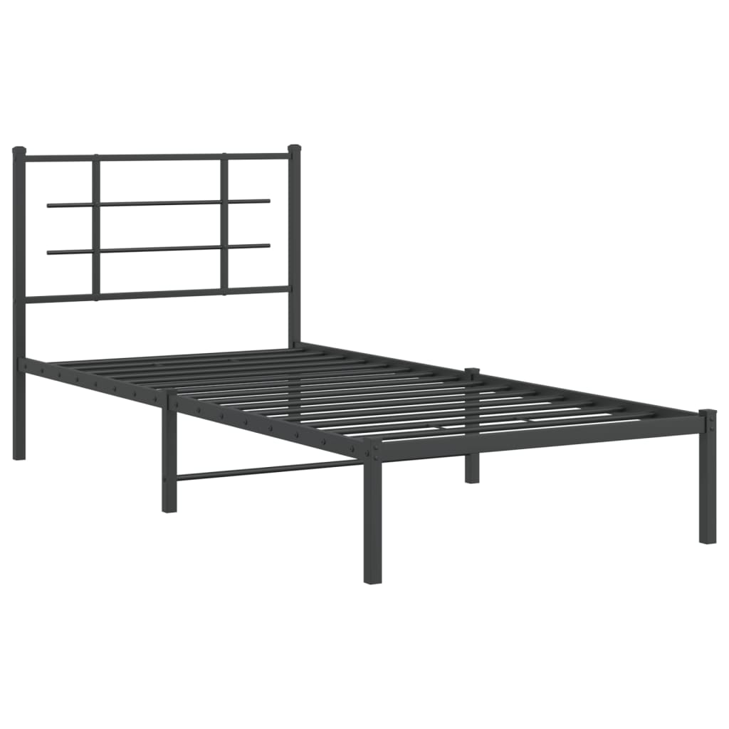 Metal Bed Frame With Headboard Black 90X190 Cm Single