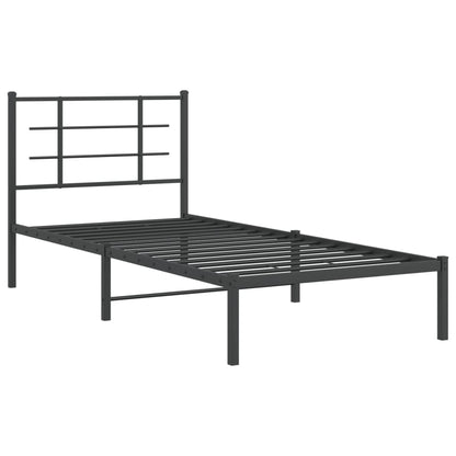 Metal Bed Frame With Headboard Black 90X190 Cm Single