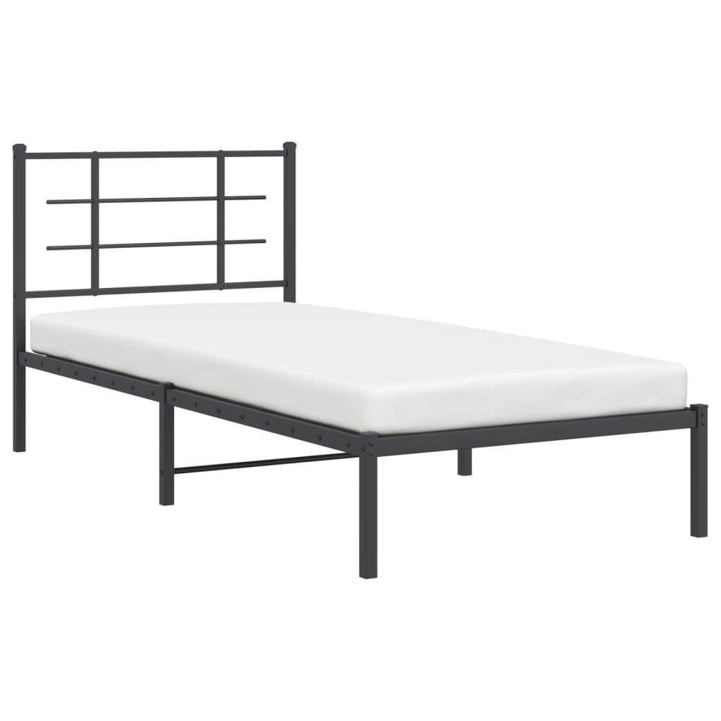 Metal Bed Frame With Headboard Black 90X190 Cm Single