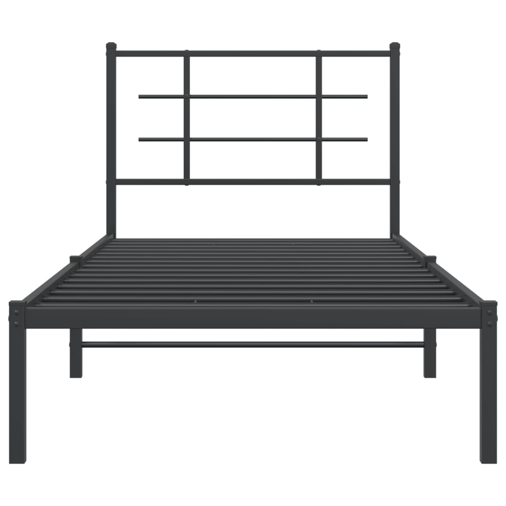 Metal Bed Frame With Headboard Black 90X190 Cm Single