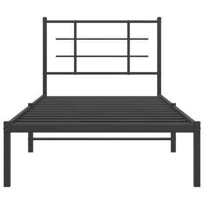 Metal Bed Frame With Headboard Black 90X190 Cm Single