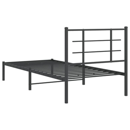 Metal Bed Frame With Headboard Black 90X190 Cm Single