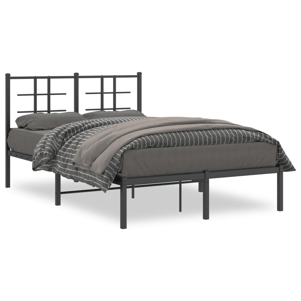 Metal Bed Frame With Headboard Black 120X190 Cm Small Double