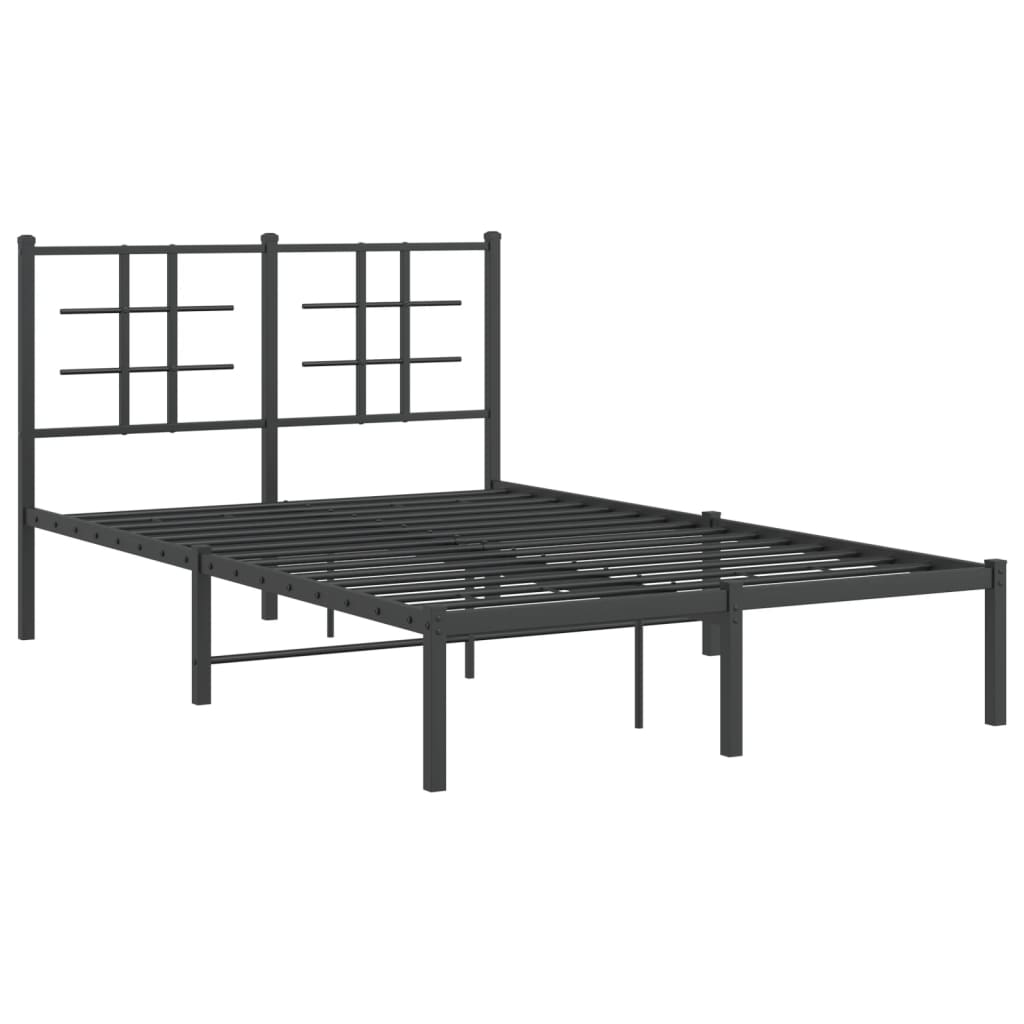 Metal Bed Frame With Headboard Black 120X190 Cm Small Double