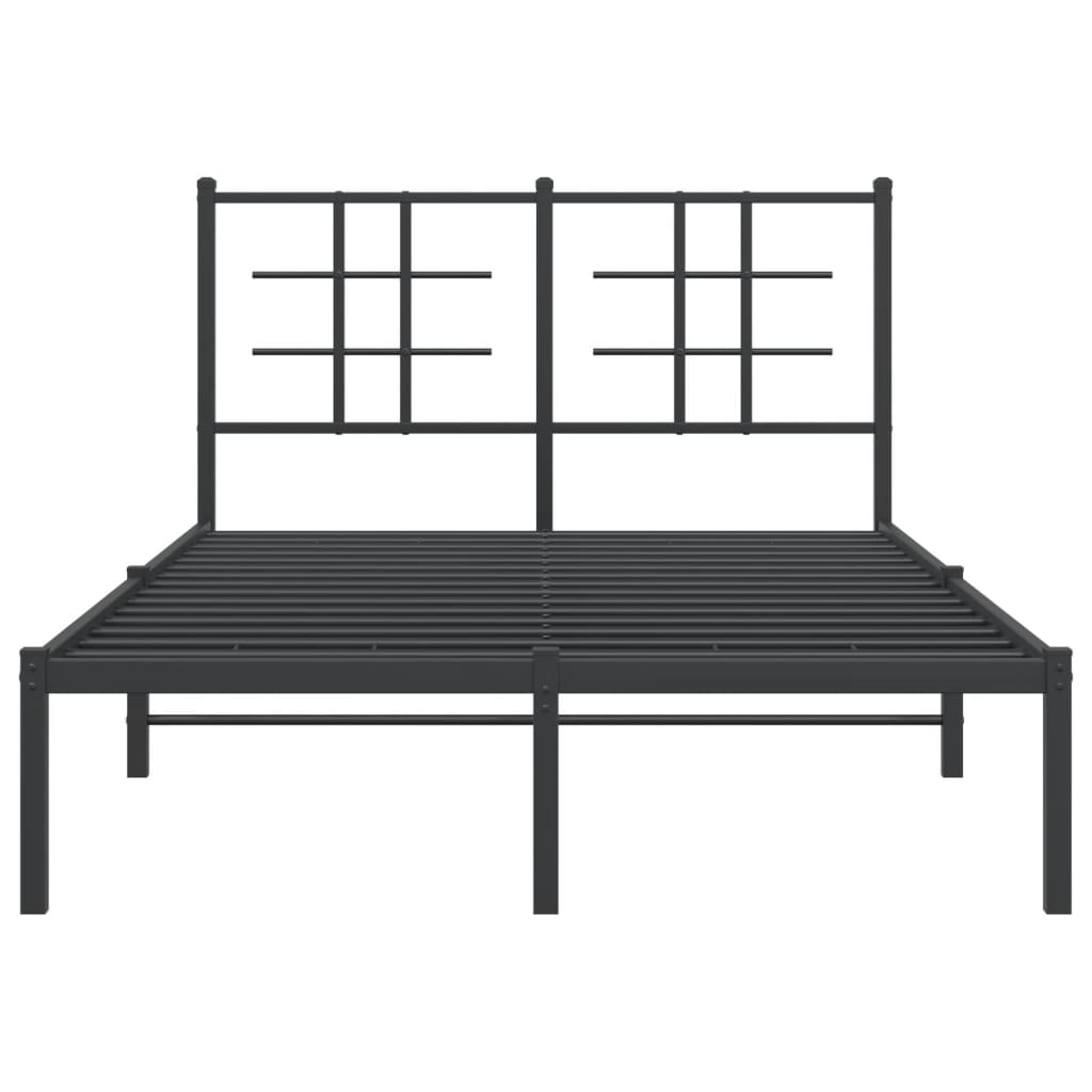 Metal Bed Frame With Headboard Black 120X190 Cm Small Double