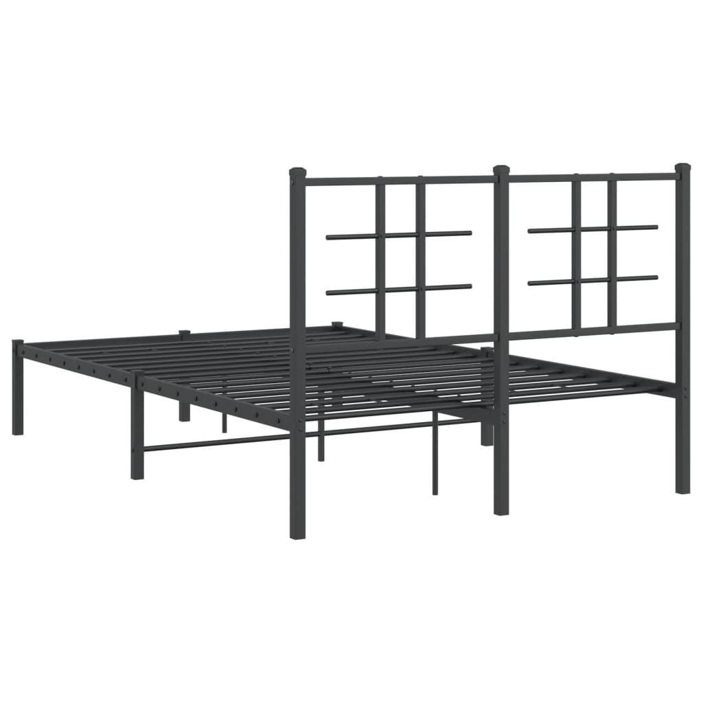 Metal Bed Frame With Headboard Black 120X190 Cm Small Double