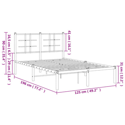 Metal Bed Frame With Headboard Black 120X190 Cm Small Double