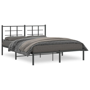 Metal Bed Frame With Headboard Black 150X200 Cm King Size