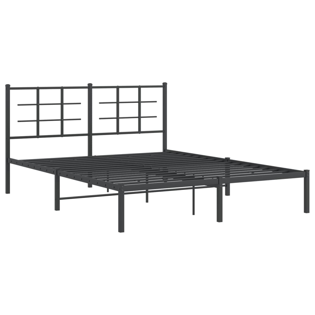 Metal Bed Frame With Headboard Black 150X200 Cm King Size