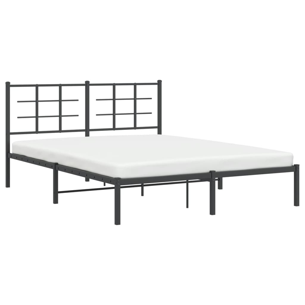 Metal Bed Frame With Headboard Black 150X200 Cm King Size