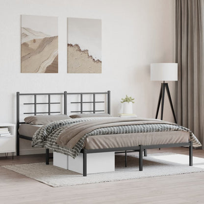 Metal Bed Frame With Headboard Black 150X200 Cm King Size