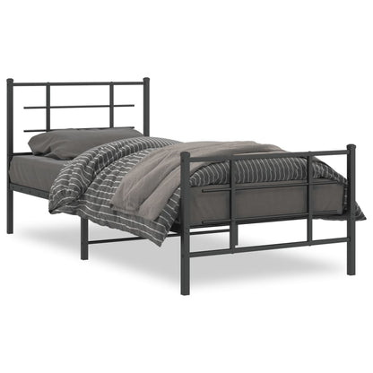 Metal Bed Frame With Headboard And Footboard Black 90X190 Cm Single