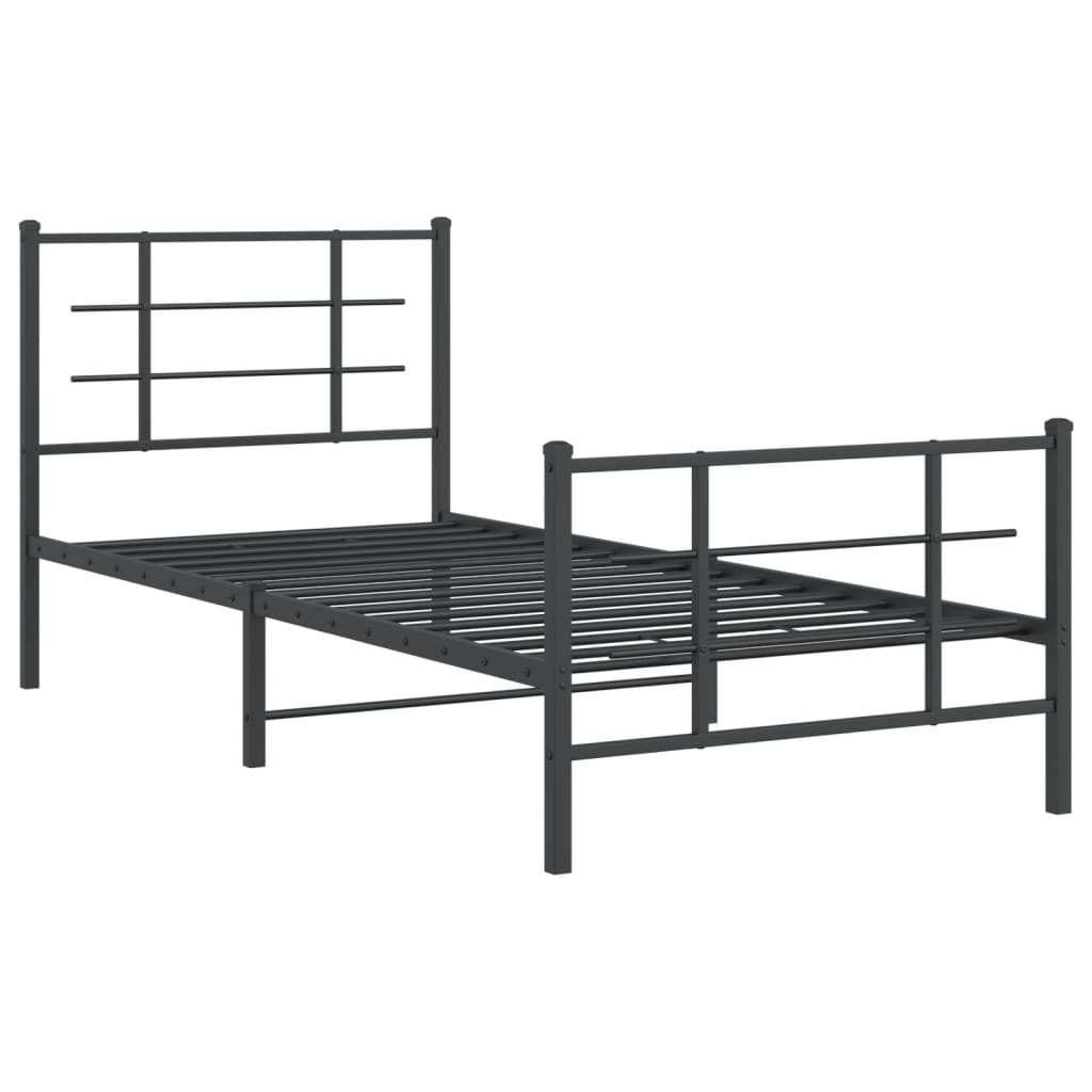 Metal Bed Frame With Headboard And Footboard Black 90X190 Cm Single