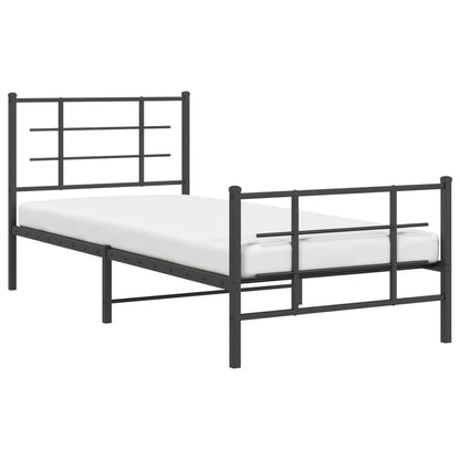 Metal Bed Frame With Headboard And Footboard Black 90X190 Cm Single