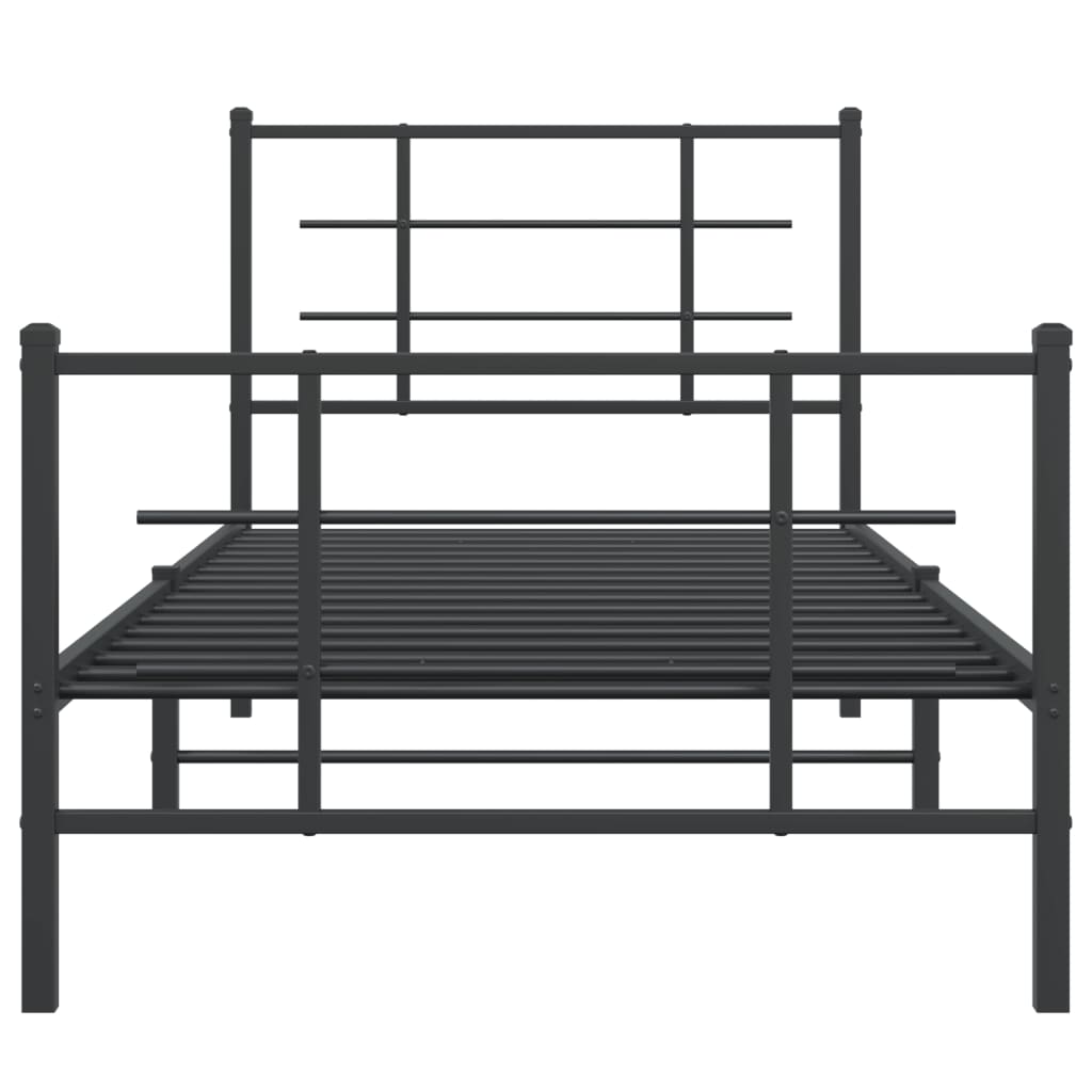 Metal Bed Frame With Headboard And Footboard Black 90X190 Cm Single