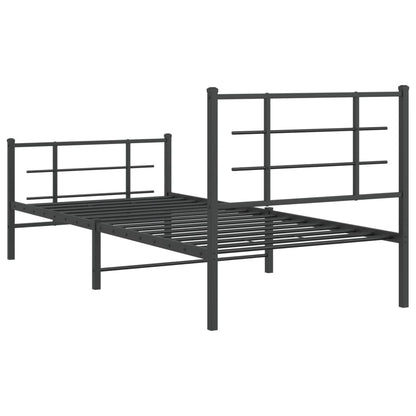 Metal Bed Frame With Headboard And Footboard Black 90X190 Cm Single