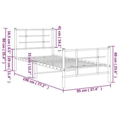 Metal Bed Frame With Headboard And Footboard Black 90X190 Cm Single