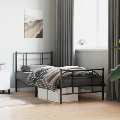 Metal Bed Frame With Headboard And Footboard Black 90X190 Cm Single