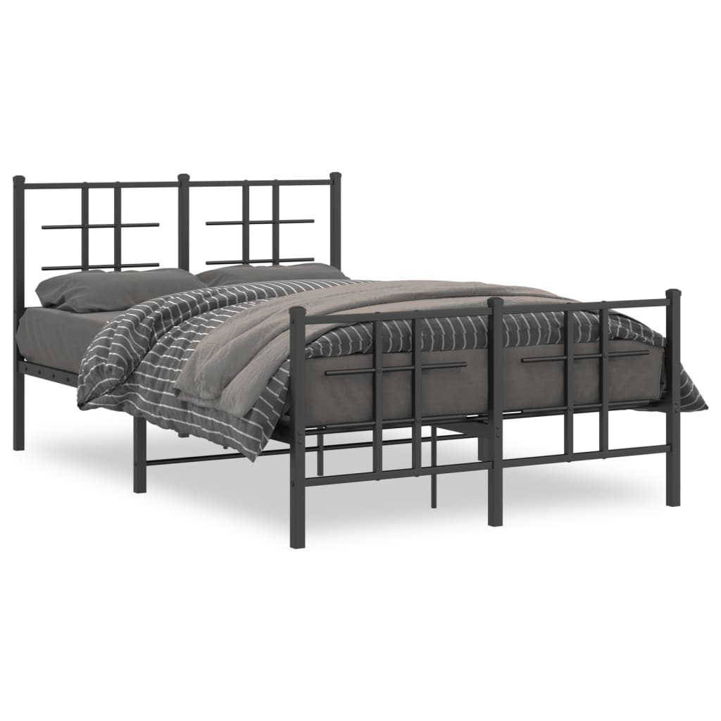 Metal Bed Frame With Headboard And Footboard Black 120X190 Cm Small Double