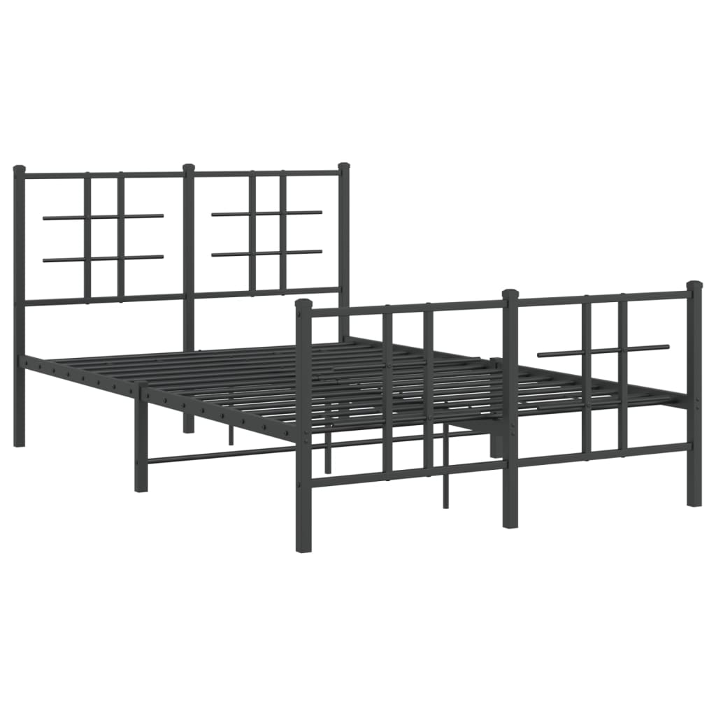 Metal Bed Frame With Headboard And Footboard Black 120X190 Cm Small Double