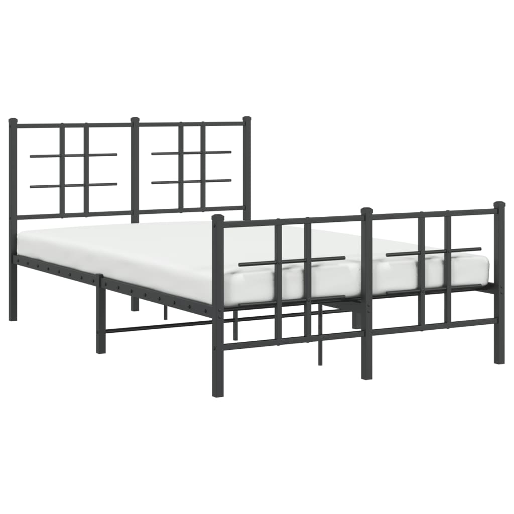 Metal Bed Frame With Headboard And Footboard Black 120X190 Cm Small Double