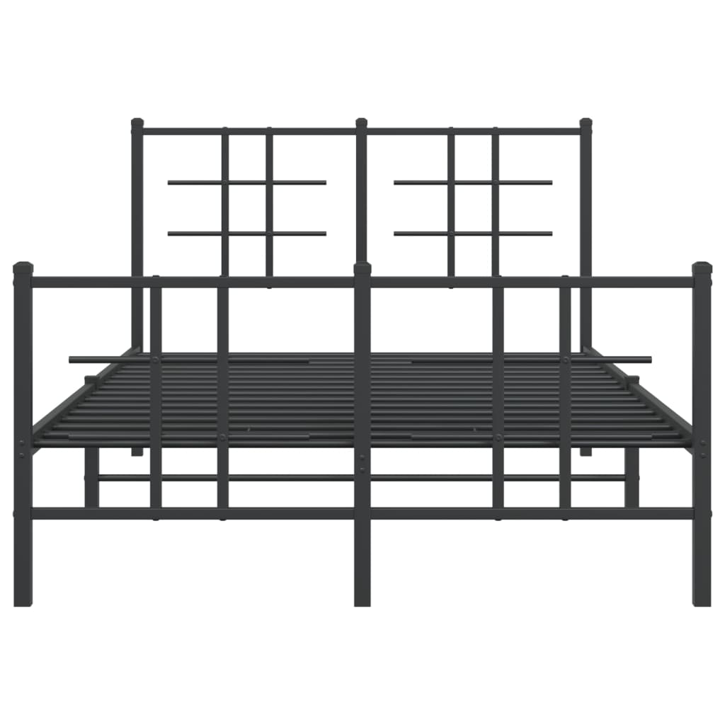 Metal Bed Frame With Headboard And Footboard Black 120X190 Cm Small Double