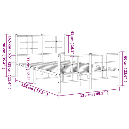 Metal Bed Frame With Headboard And Footboard Black 120X190 Cm Small Double