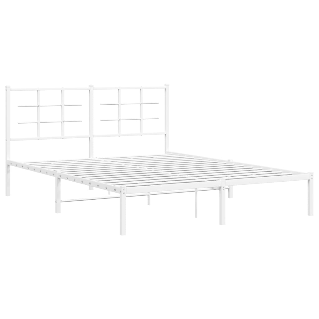 Metal Bed Frame With Headboard White 150X200 Cm King Size