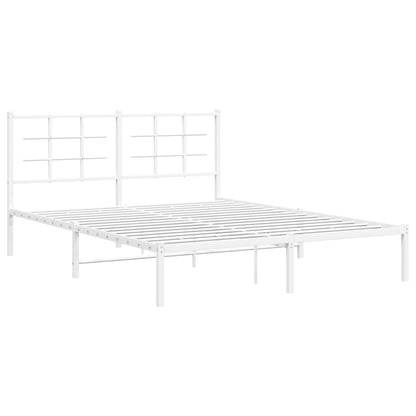 Metal Bed Frame With Headboard White 150X200 Cm King Size