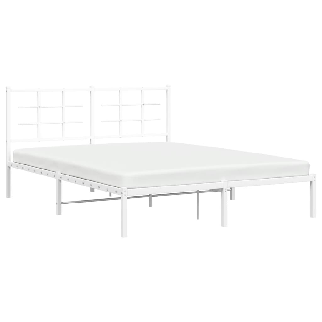 Metal Bed Frame With Headboard White 150X200 Cm King Size