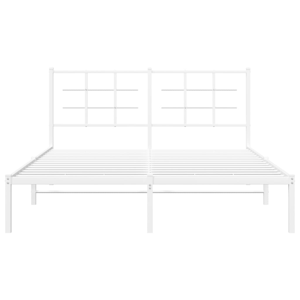 Metal Bed Frame With Headboard White 150X200 Cm King Size