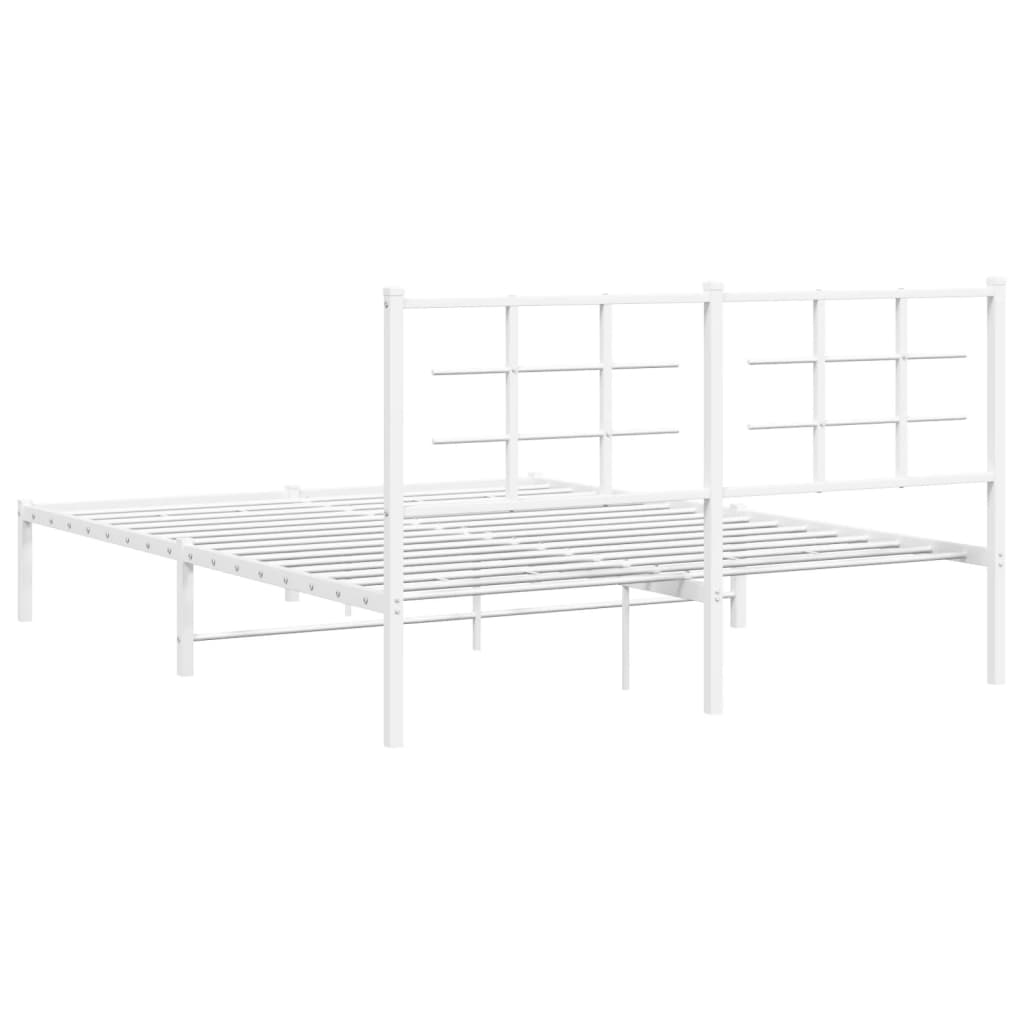 Metal Bed Frame With Headboard White 150X200 Cm King Size