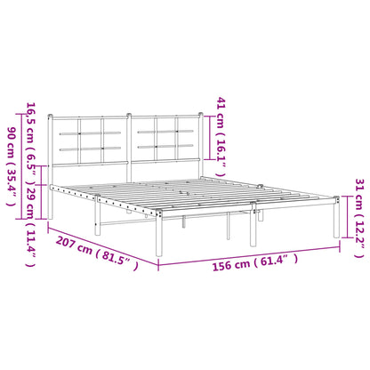 Metal Bed Frame With Headboard White 150X200 Cm King Size