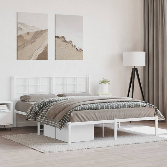 Metal Bed Frame With Headboard White 150X200 Cm King Size