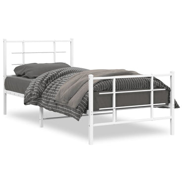 Metal Bed Frame With Headboard And Footboard White 90X190 Cm Single