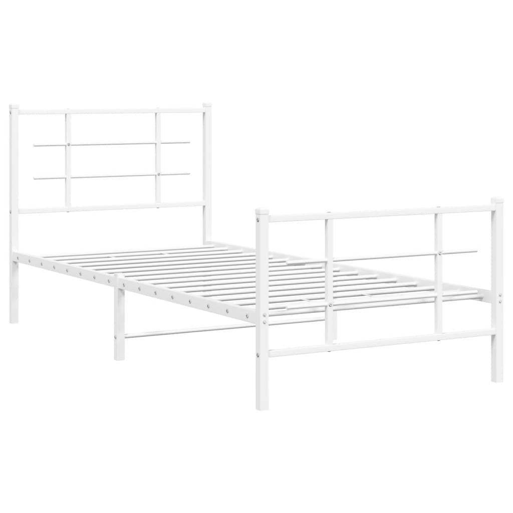 Metal Bed Frame With Headboard And Footboard White 90X190 Cm Single