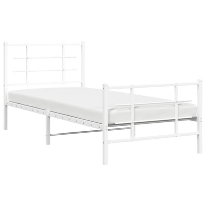 Metal Bed Frame With Headboard And Footboard White 90X190 Cm Single