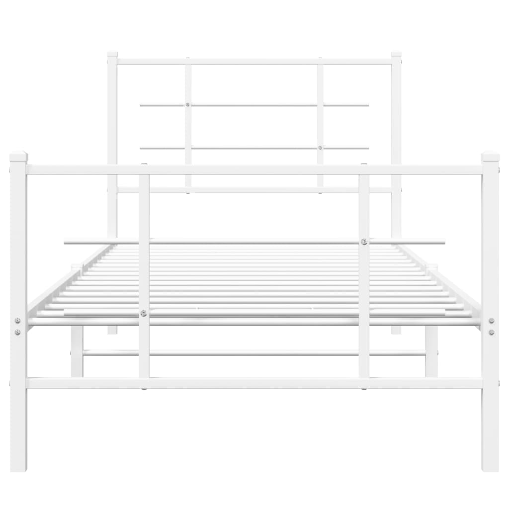 Metal Bed Frame With Headboard And Footboard White 90X190 Cm Single